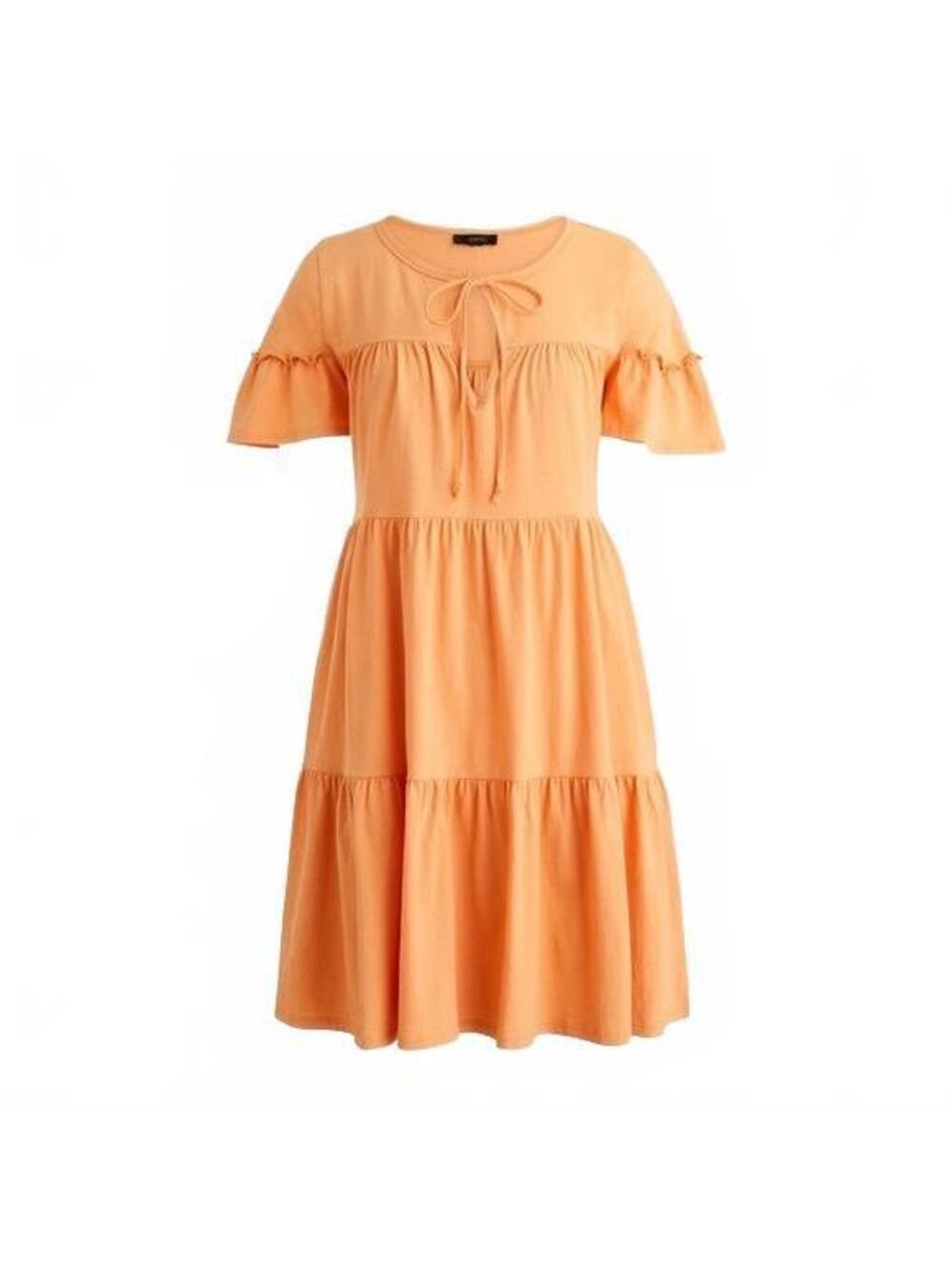 J.Crew Orange Tiered Mini Dress Keyhole Tie 100% Cotton Flutter Sleeve Small